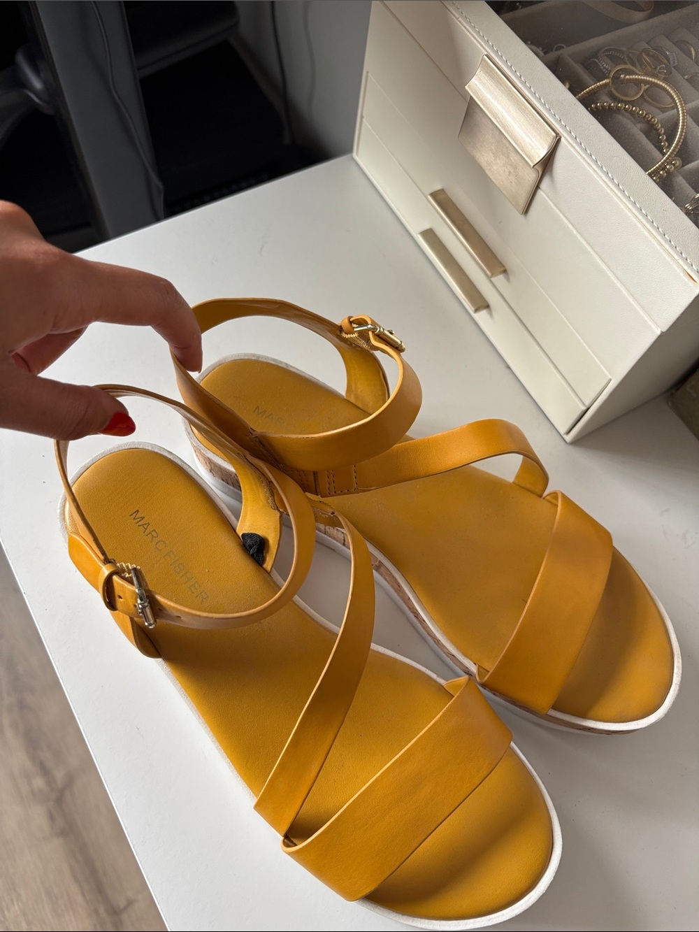 Marc Fisher Yellow Strappy Leather Sandals